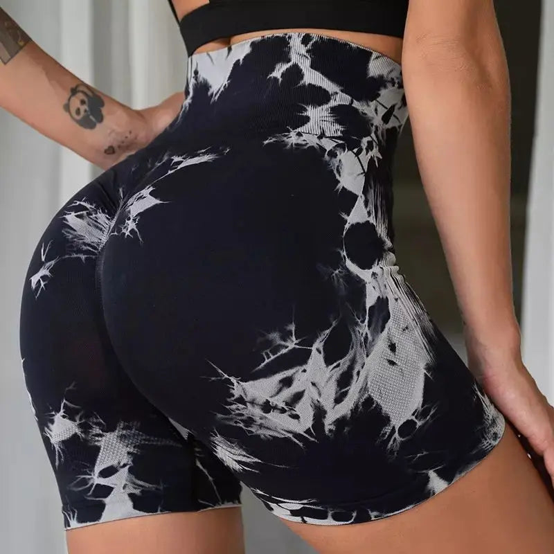 Seamless Smiley Tie-dye Yoga Pants High-waisted Peach Hip Tights High-bounce Fitness Shorts