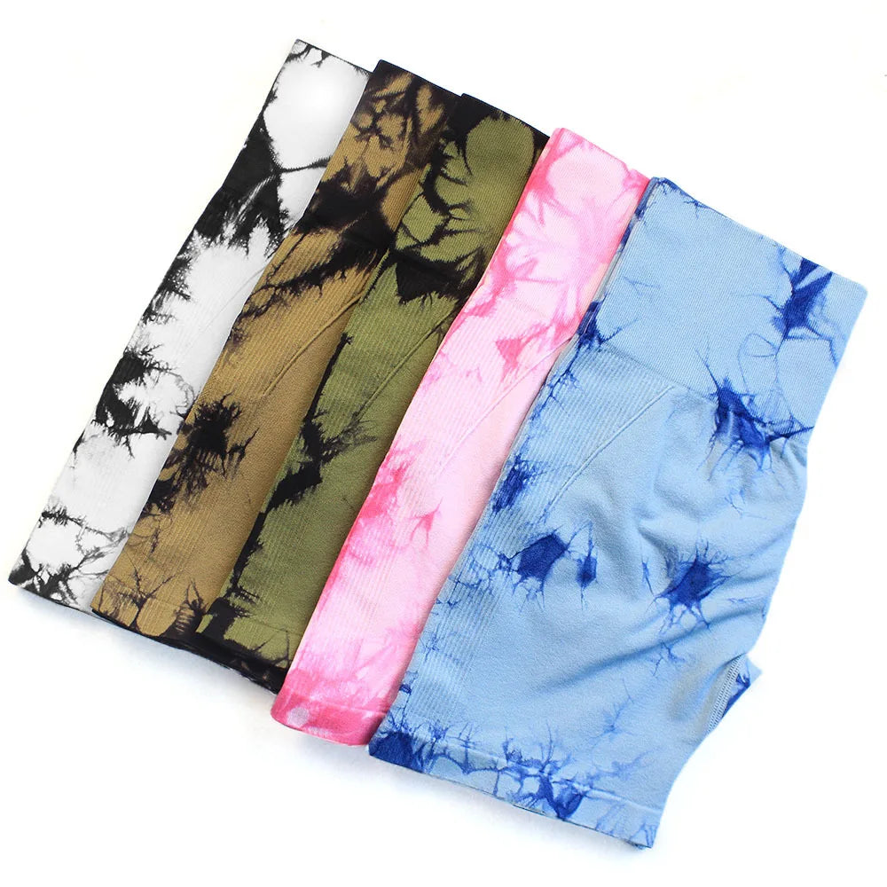 Seamless Smiley Tie-dye Yoga Pants High-waisted Peach Hip Tights High-bounce Fitness Shorts