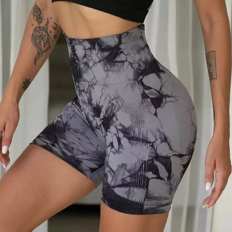 Seamless Smiley Tie-dye Yoga Pants High-waisted Peach Hip Tights High-bounce Fitness Shorts