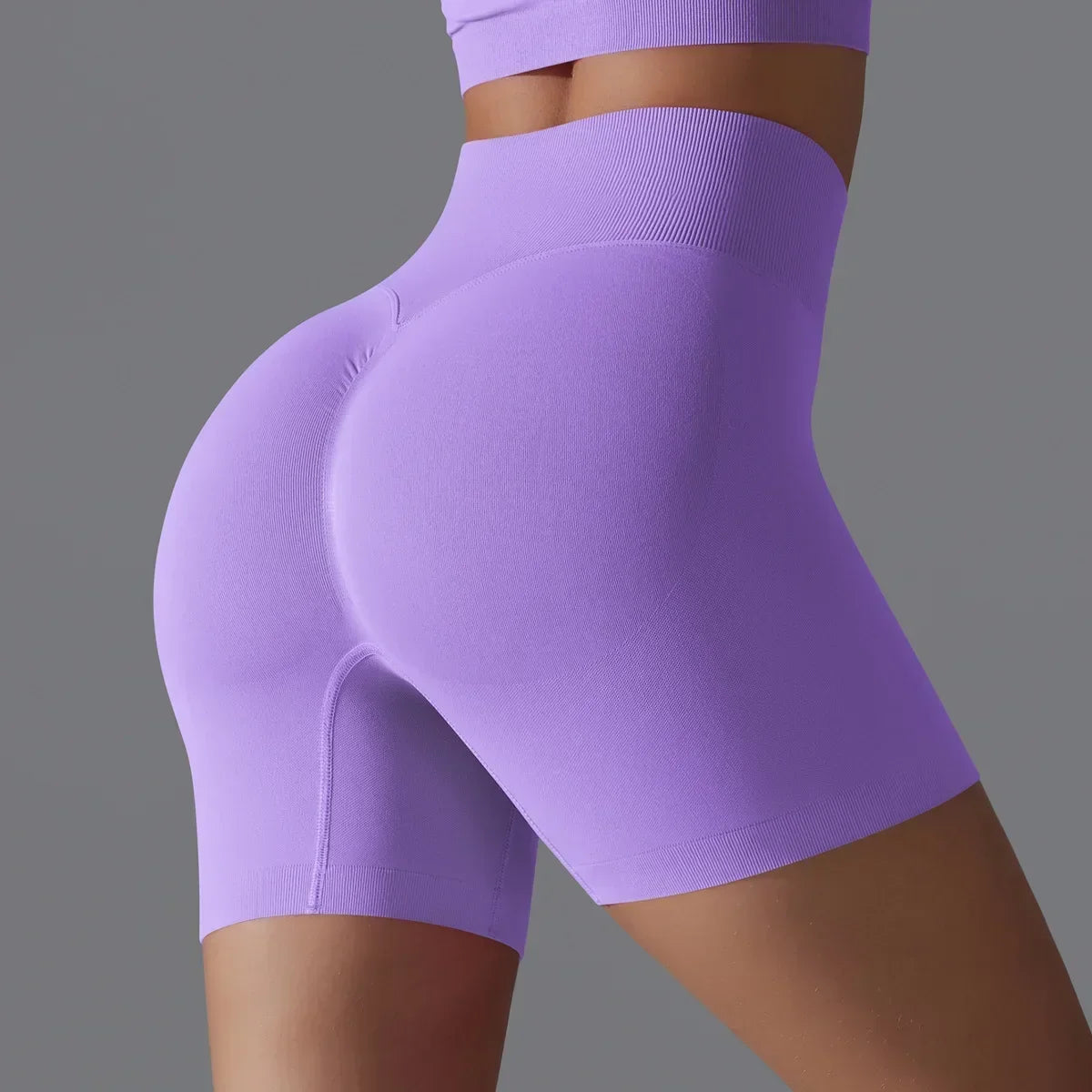 Seamless Solid Color Yoga Shorts, Tight Fitting Running and Fitness Yoga Clothes, High Waist and Hip Lifting Peach Sports Pants