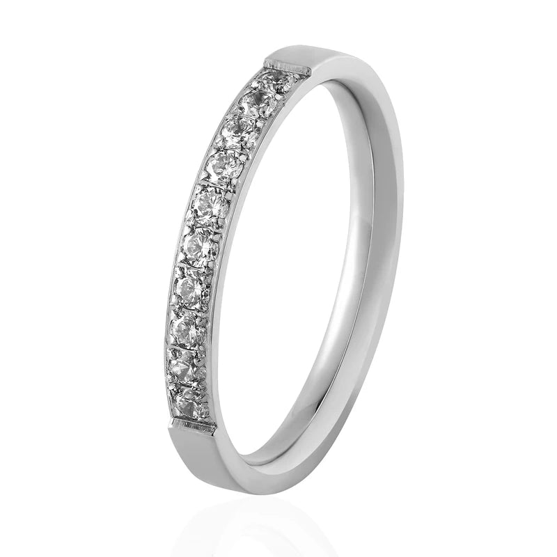 Top Quality Fashion Jewelry Crystal Wedding Rings Stainless Steel Rose Gold Color Female Ring For Woman And Girl Best Gift