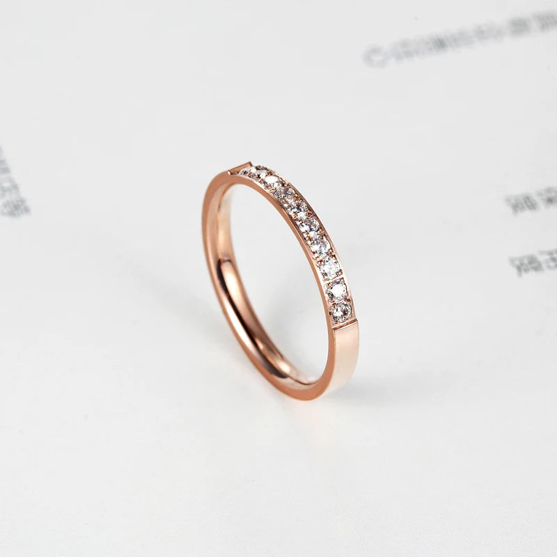Top Quality Fashion Jewelry Crystal Wedding Rings Stainless Steel Rose Gold Color Female Ring For Woman And Girl Best Gift