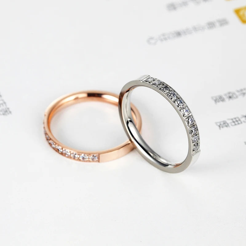 Top Quality Fashion Jewelry Crystal Wedding Rings Stainless Steel Rose Gold Color Female Ring For Woman And Girl Best Gift