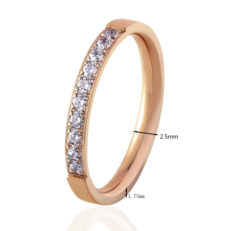 Top Quality Fashion Jewelry Crystal Wedding Rings Stainless Steel Rose Gold Color Female Ring For Woman And Girl Best Gift