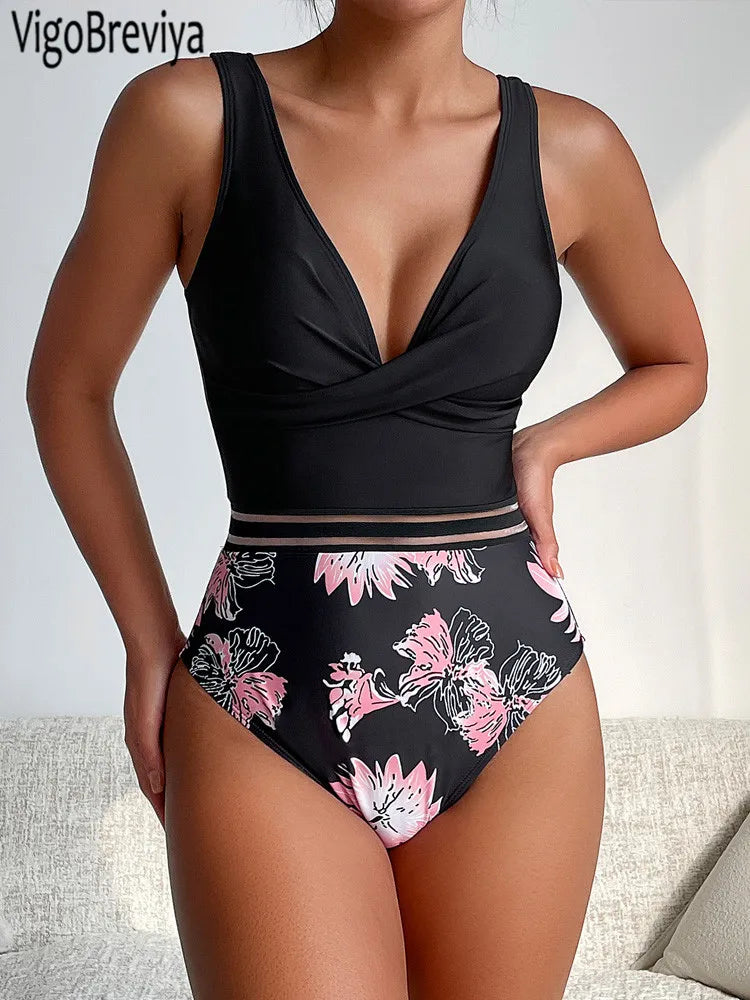 VigoBreviya 2024 Sexy Print Patchwork Swimwear Women Cross Push UP One Piece Swimsuit Monokini Backless Summer Bathing Suit