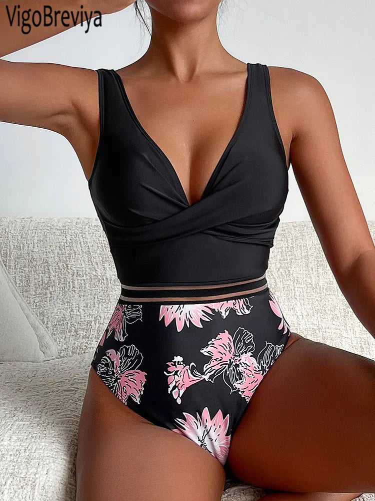 VigoBreviya 2024 Sexy Print Patchwork Swimwear Women Cross Push UP One Piece Swimsuit Monokini Backless Summer Bathing Suit