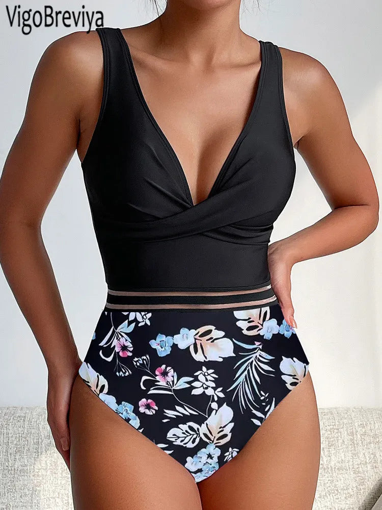 VigoBreviya 2024 Sexy Print Patchwork Swimwear Women Cross Push UP One Piece Swimsuit Monokini Backless Summer Bathing Suit