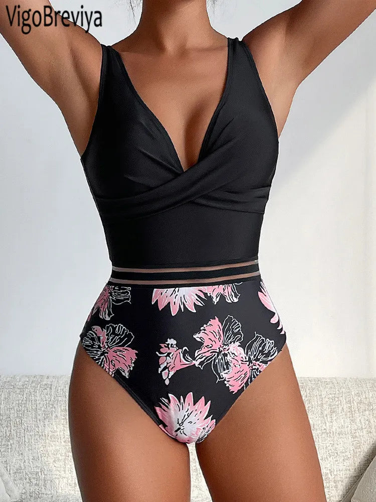 VigoBreviya 2024 Sexy Print Patchwork Swimwear Women Cross Push UP One Piece Swimsuit Monokini Backless Summer Bathing Suit