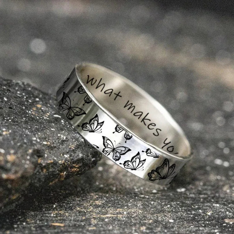Vintage Do What Makes Your Soul Shine Letter Women's Rings Simple Carving Butterfly Pattern Rings for WomenPartyJewelryWholesale