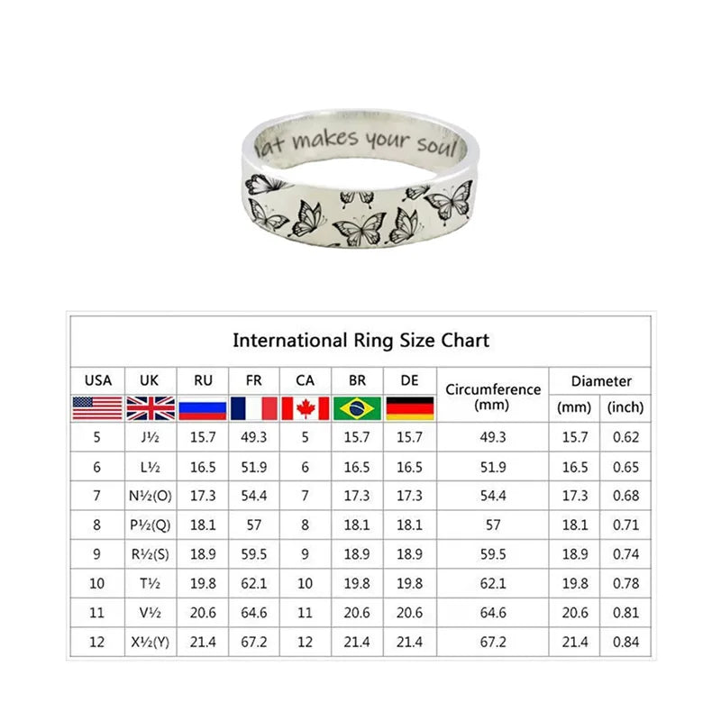 Vintage Do What Makes Your Soul Shine Letter Women's Rings Simple Carving Butterfly Pattern Rings for WomenPartyJewelryWholesale