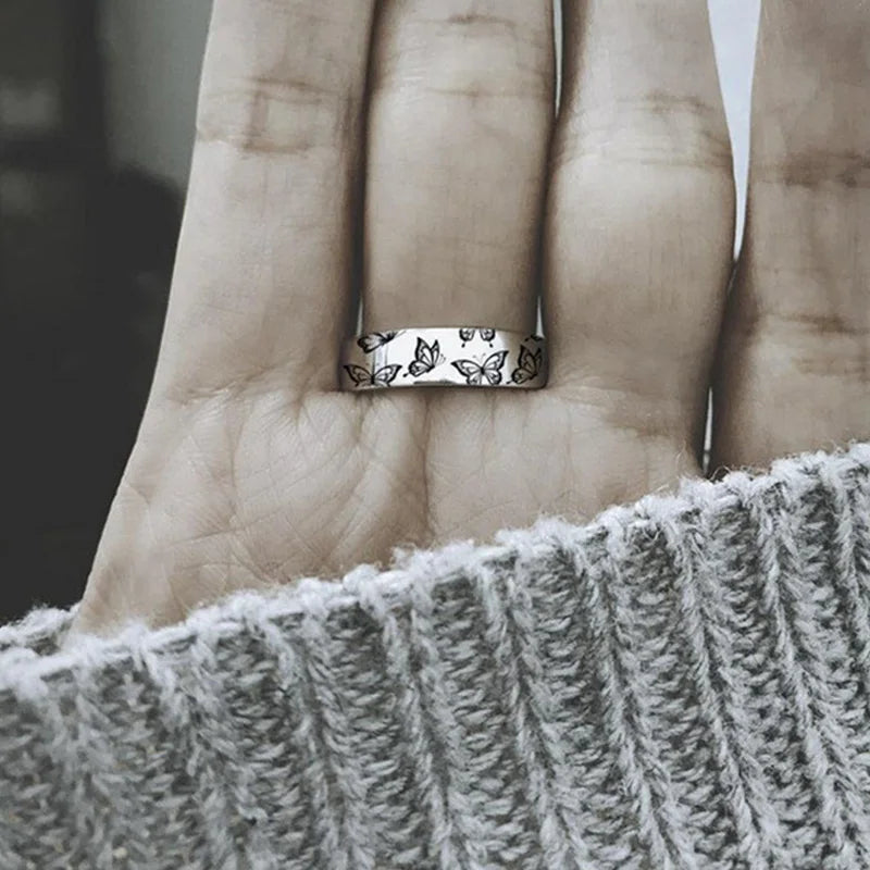 Vintage Do What Makes Your Soul Shine Letter Women's Rings Simple Carving Butterfly Pattern Rings for WomenPartyJewelryWholesale