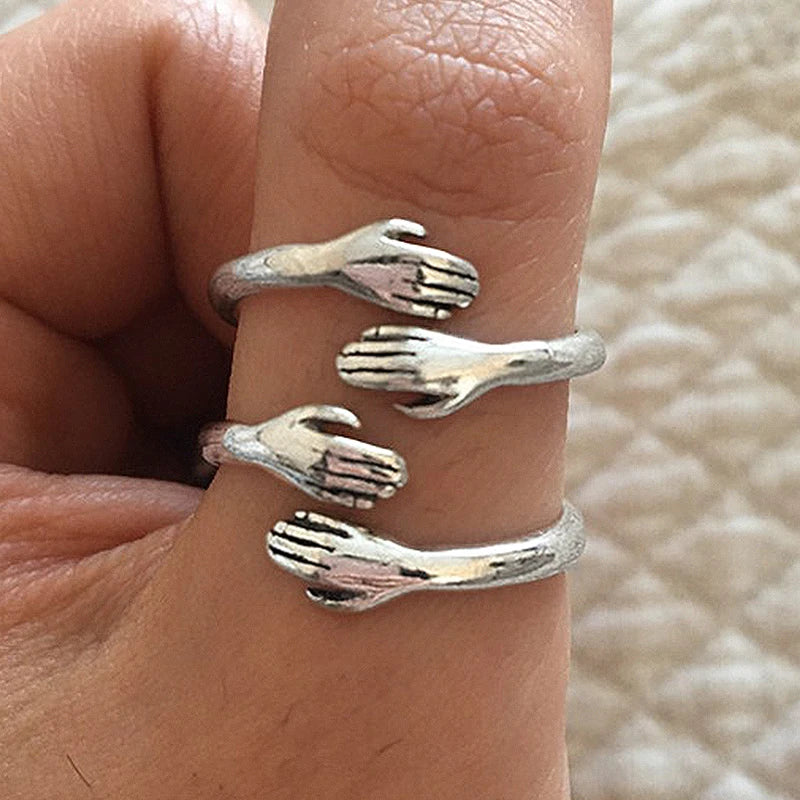 Vintage Love Hugging Hands Ring Opening Adjustable Rings For Women Men Wedding Party Couple Rings Jewelry Valentine's Day Gifts
