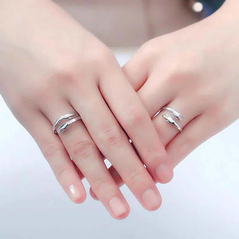 Vintage Love Hugging Hands Ring Opening Adjustable Rings For Women Men Wedding Party Couple Rings Jewelry Valentine's Day Gifts