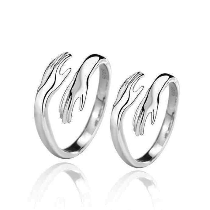 Vintage Love Hugging Hands Ring Opening Adjustable Rings For Women Men Wedding Party Couple Rings Jewelry Valentine's Day Gifts