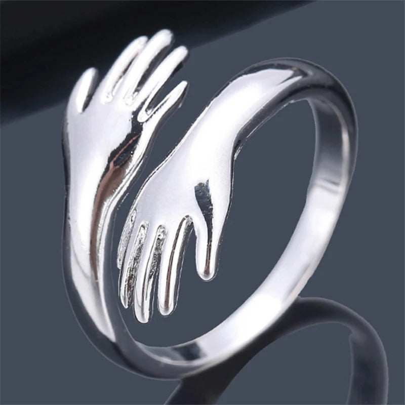Vintage Love Hugging Hands Ring Opening Adjustable Rings For Women Men Wedding Party Couple Rings Jewelry Valentine's Day Gifts