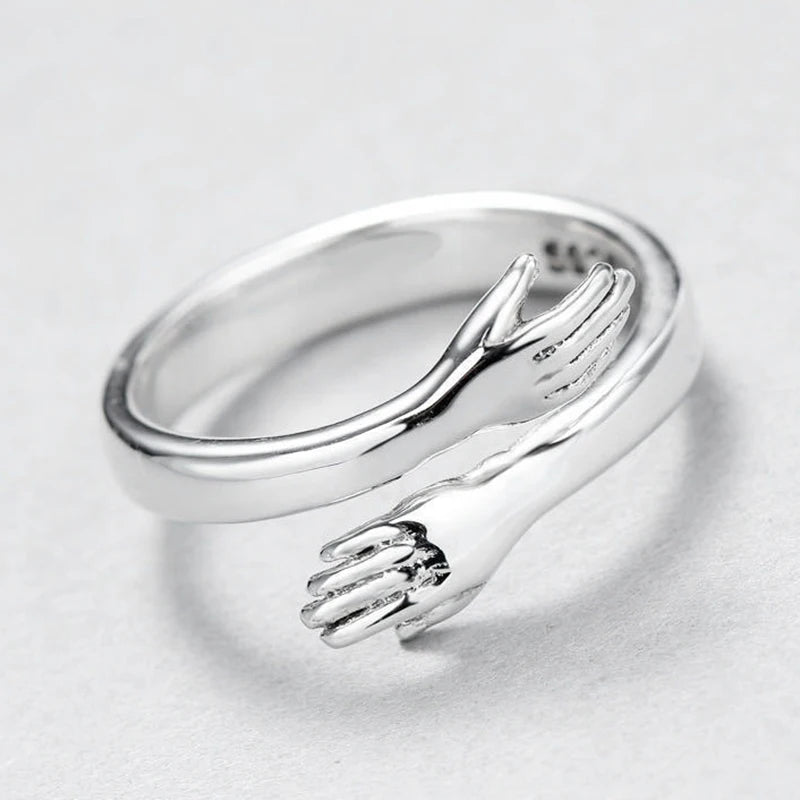 Vintage Love Hugging Hands Ring Opening Adjustable Rings For Women Men Wedding Party Couple Rings Jewelry Valentine's Day Gifts
