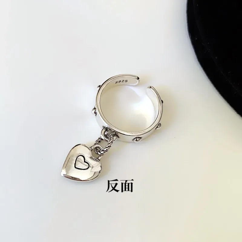 Vintage Retro Adjustable Open Love Heart Rings Female Geometric Accessories Personality Jewelry for Women
