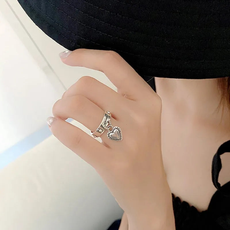 Vintage Retro Adjustable Open Love Heart Rings Female Geometric Accessories Personality Jewelry for Women
