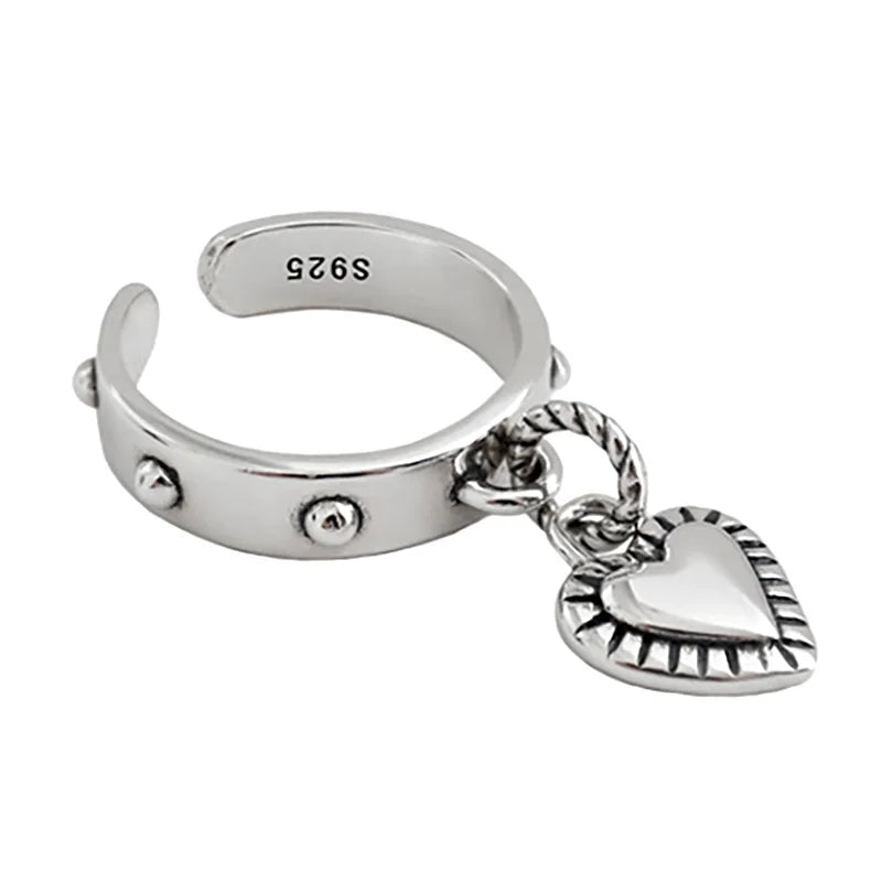 Vintage Retro Adjustable Open Love Heart Rings Female Geometric Accessories Personality Jewelry for Women