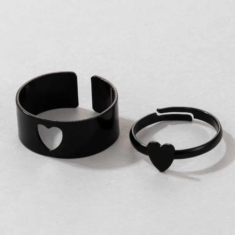Vintage Simple Animal Butterlfly Star Moon Heart Open Rings For Women Girls Gothic Jewelry 2PCS Punk Black Couple Ring Set