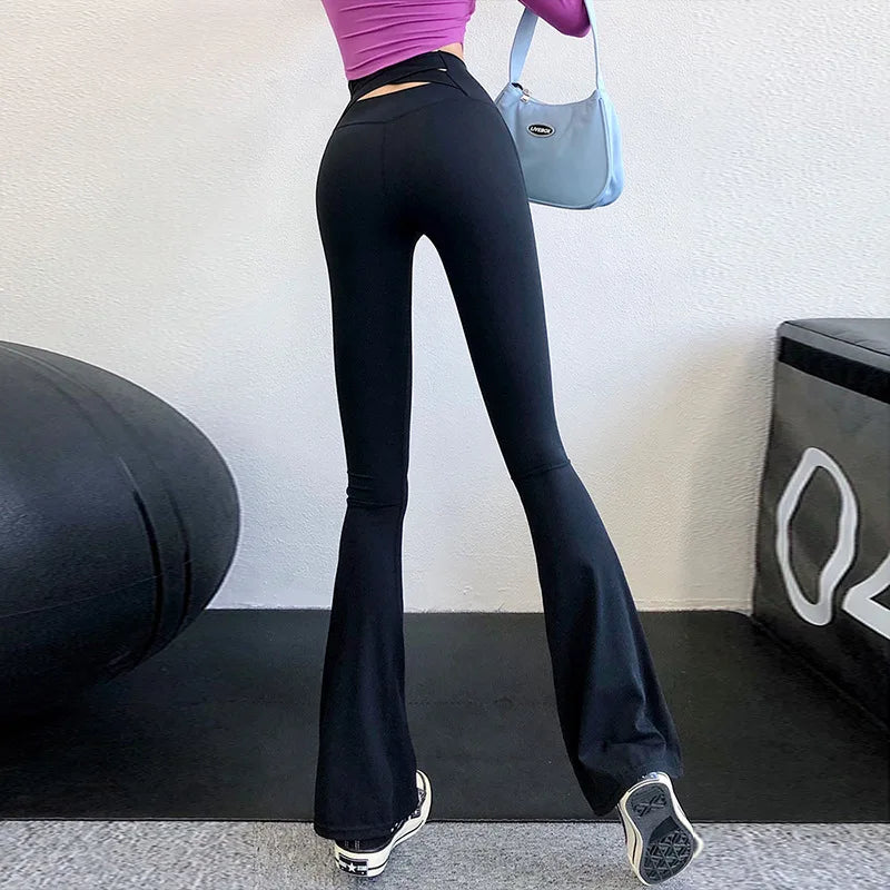 Women High Waist Yoga Bell-bottoms Tight Scrunch Butt Lifting Dance Sport Pants Gym Running Breathable Fitness Workout Leggings