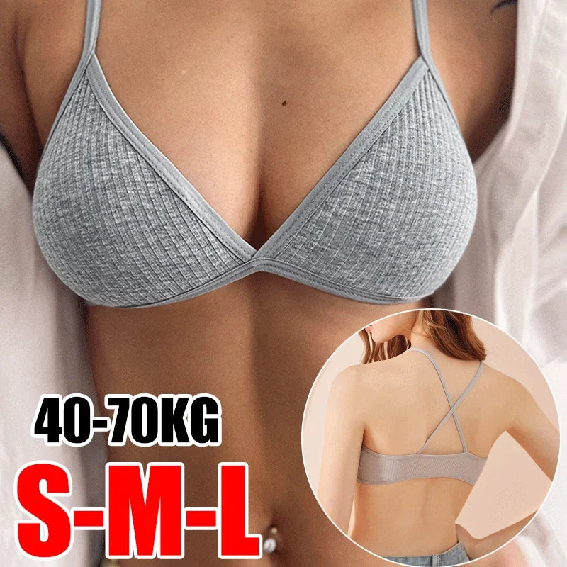 Women Sexy Thin Bras for Women Thin Sport Style Unlined Bralette Deep V Triangle Cup Cross Beauty Back Bra Lingerie Underwear