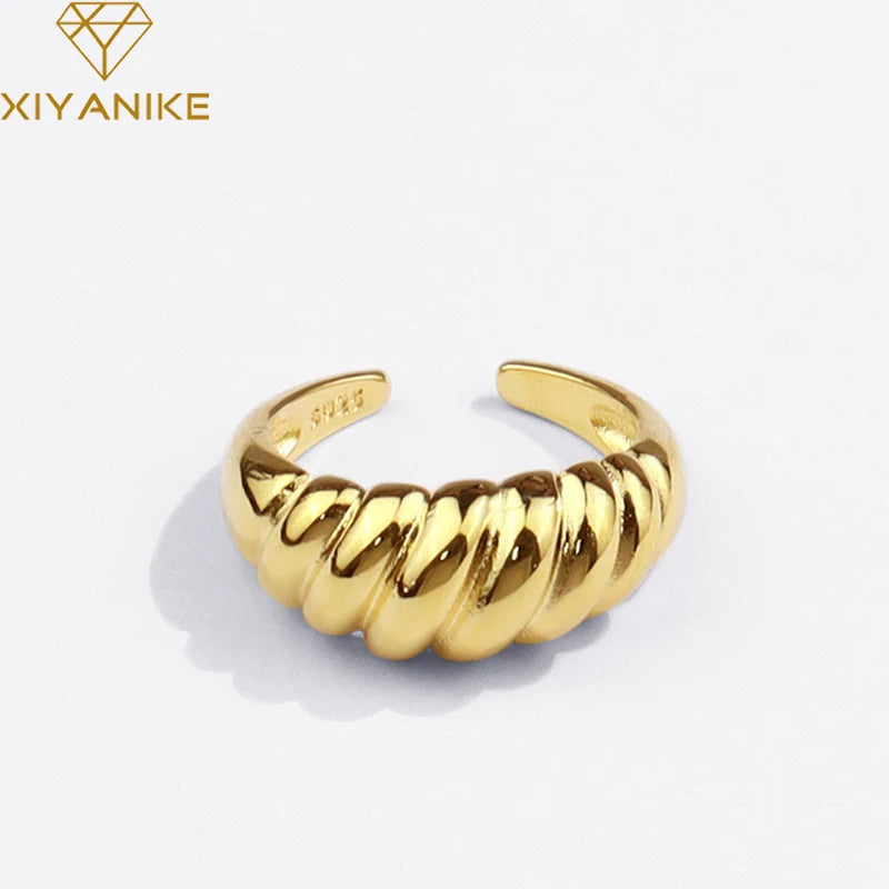 XIYANIKE Silver Color Oblique Thread French Ring Women Simple Opening fashion jewelry Refinement Prevent Allergy GIft