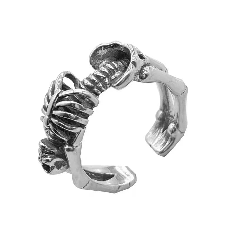 XIYANIKE Vintage Thai Silver Skull Skeleton Cuff Finger Rings For Men Women Punk Fashion New Jewelry Gift Party anillos mujer