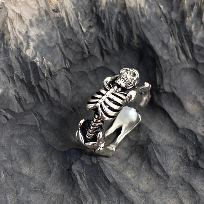 XIYANIKE Vintage Thai Silver Skull Skeleton Cuff Finger Rings For Men Women Punk Fashion New Jewelry Gift Party anillos mujer