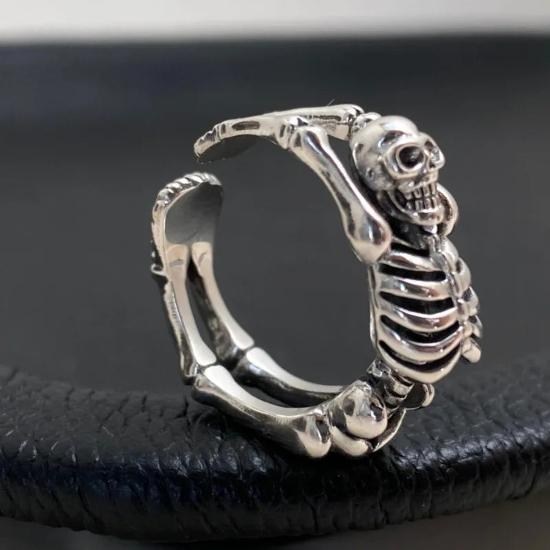 XIYANIKE Vintage Thai Silver Skull Skeleton Cuff Finger Rings For Men Women Punk Fashion New Jewelry Gift Party anillos mujer