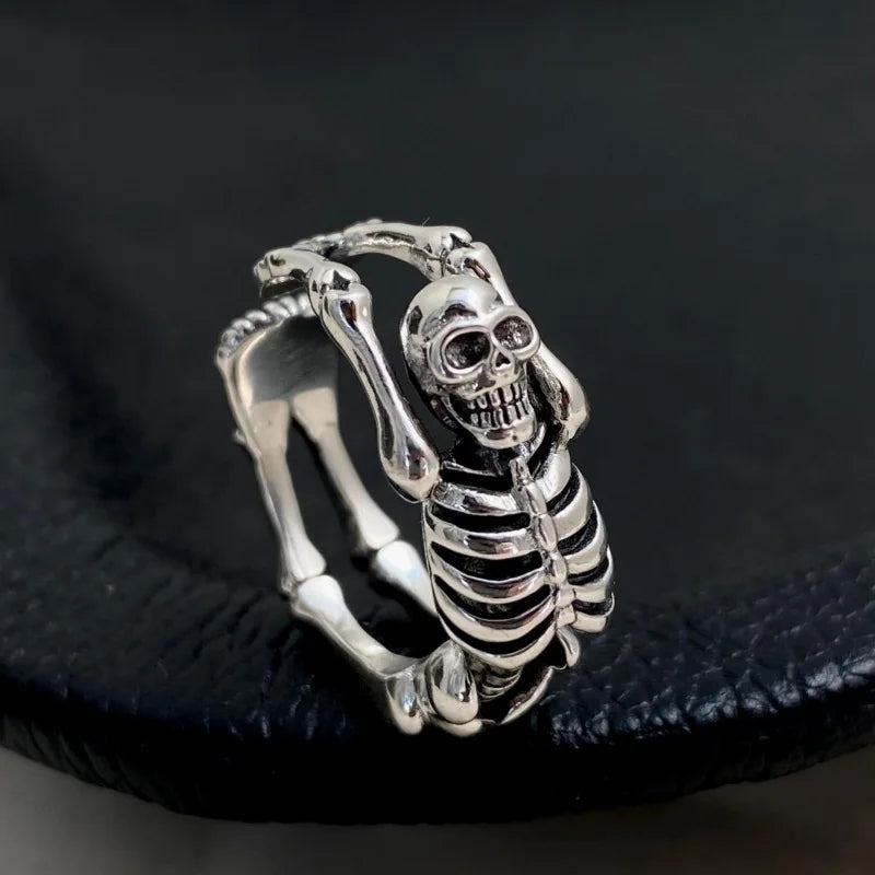 XIYANIKE Vintage Thai Silver Skull Skeleton Cuff Finger Rings For Men Women Punk Fashion New Jewelry Gift Party anillos mujer