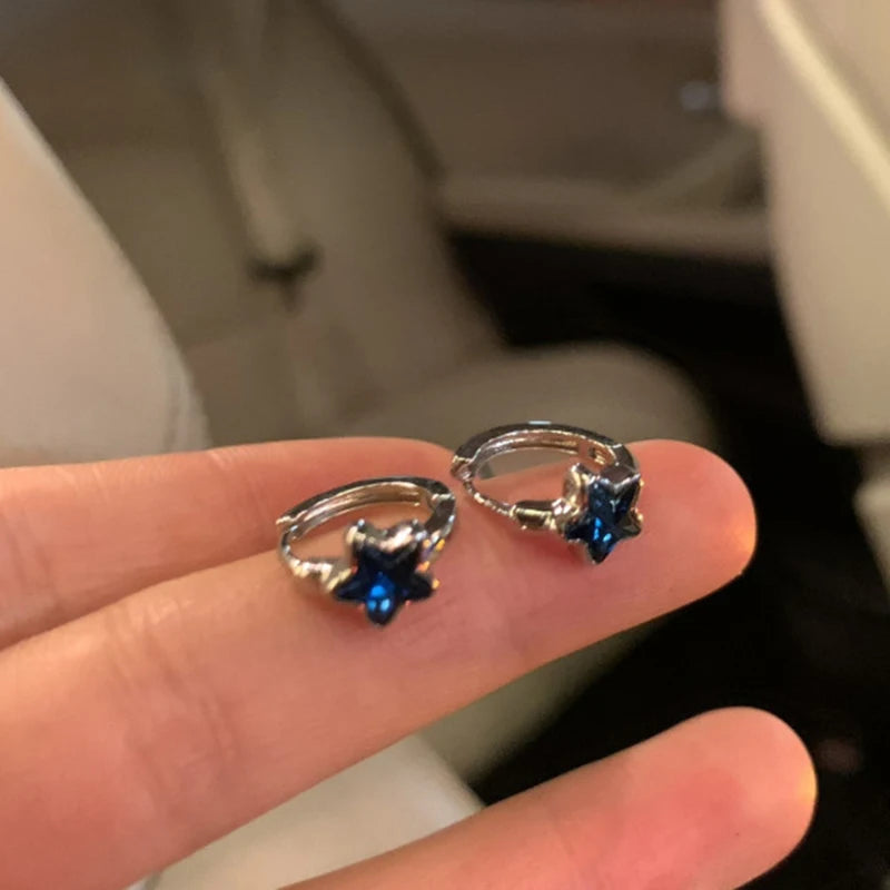 Y2K Trendy Cute Sweet Blue Star Hoop Earrings For Women Girls Simple New Fashion Vintage Earrings Aesthetic Jewelry Gift