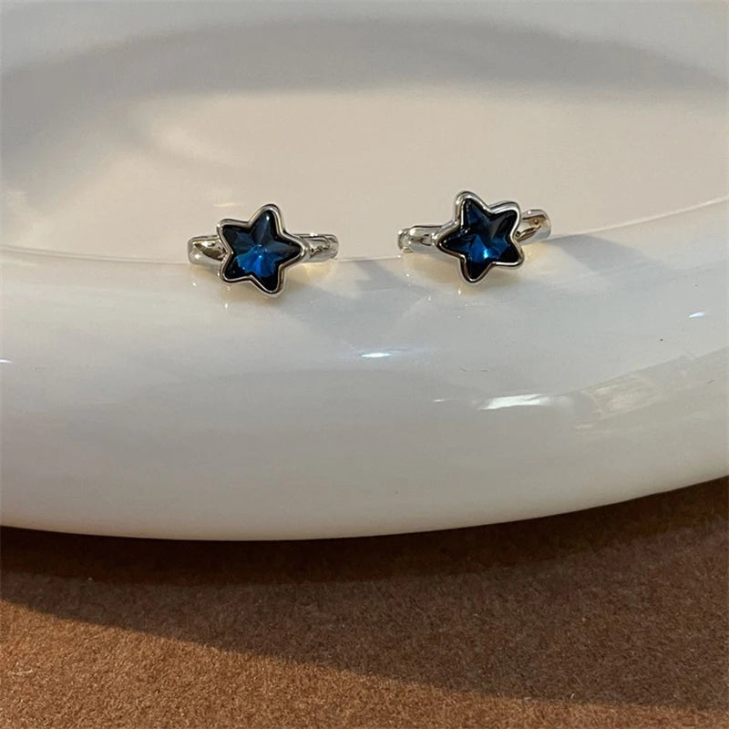 Y2K Trendy Cute Sweet Blue Star Hoop Earrings For Women Girls Simple New Fashion Vintage Earrings Aesthetic Jewelry Gift