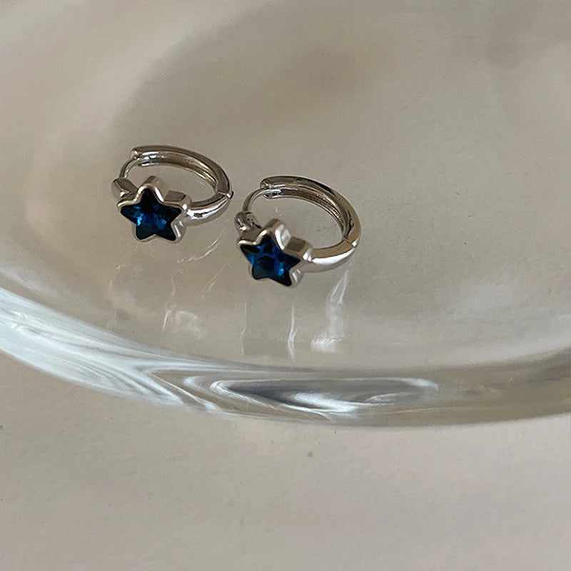 Y2K Trendy Cute Sweet Blue Star Hoop Earrings For Women Girls Simple New Fashion Vintage Earrings Aesthetic Jewelry Gift