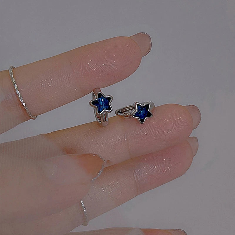 Y2K Trendy Cute Sweet Blue Star Hoop Earrings For Women Girls Simple New Fashion Vintage Earrings Aesthetic Jewelry Gift
