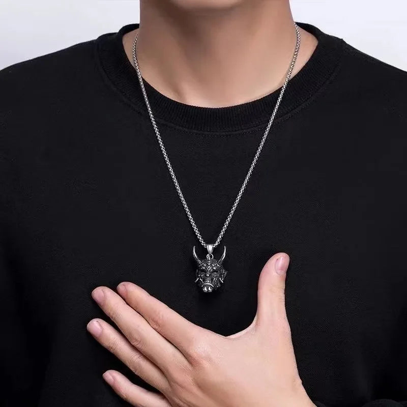 Zinc Alloy Vintage Ghost Face Pendant Men Halloween Necklace