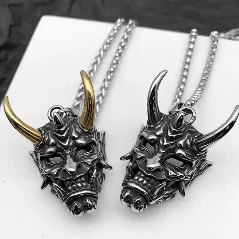 Zinc Alloy Vintage Ghost Face Pendant Men Halloween Necklace