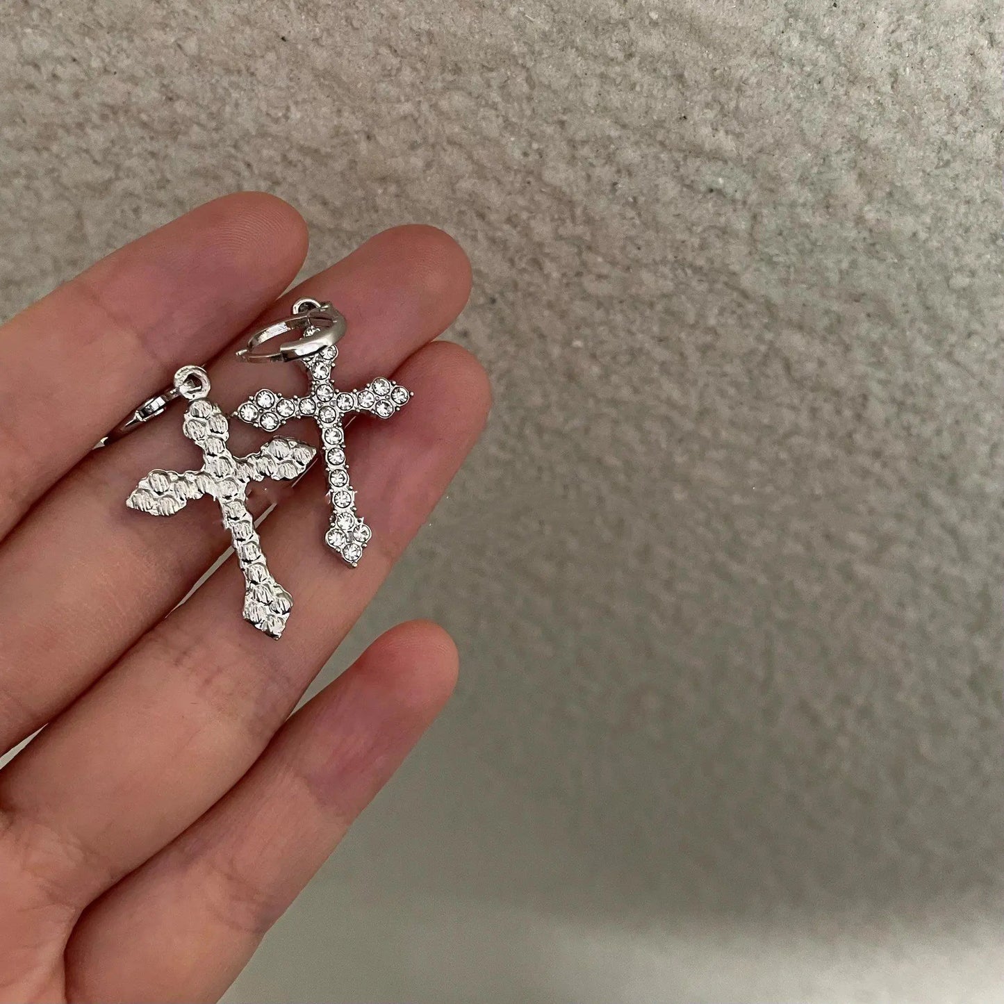 Zircon Cross Earrings Cool Pink Rhinestone Ear Stud Women Men Exaggerated Vintage Metal Hip Hop Pendants Jewelry Party Gifts