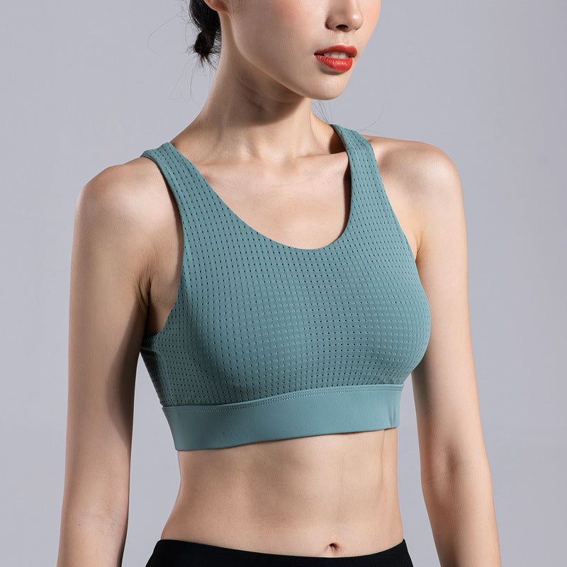 Breathable Mesh Sports Bra - One-Piece Support for Running Yoga Fitness