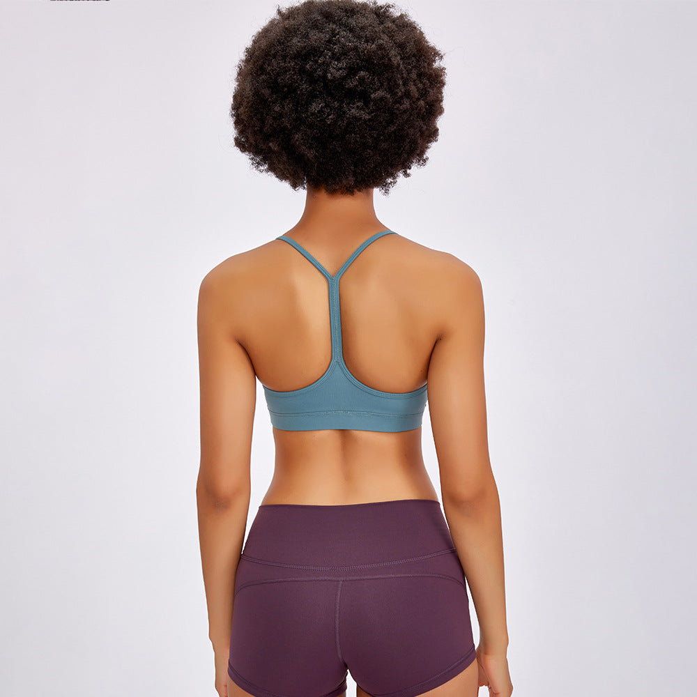 Y-Shaped Thin Strap Sports Bra with Supportive Back Support