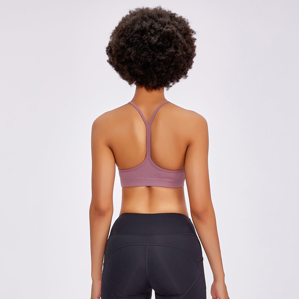 Y-Shaped Thin Strap Sports Bra with Supportive Back Support