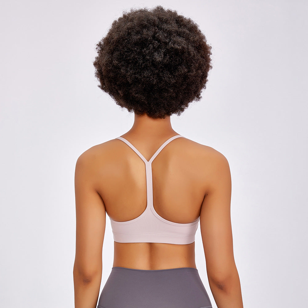 Y-Shaped Thin Strap Sports Bra with Supportive Back Support