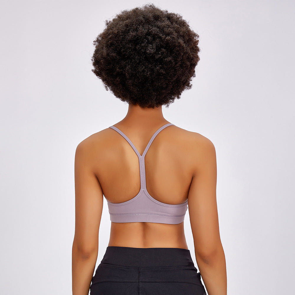 Y-Shaped Thin Strap Sports Bra with Supportive Back Support