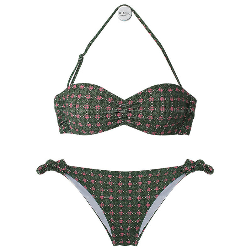 Sage Green Sexy Three-Piece Bikini with Steel-Tone Push-Up Cups & Adjustable Straps