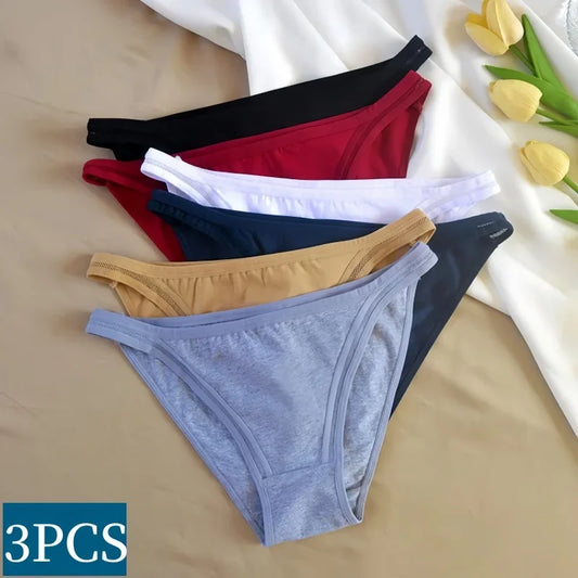 3Pcs/set Women Cotton Panties Low Rise Briefs Female Underpants Breathable Sexy Lingerie Seamless Underwear Mesh Pantys M-XL