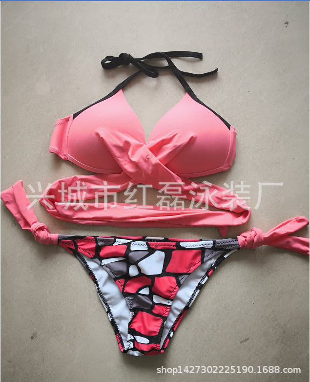 Cross Front Bandeau Bikini Set - Candy Colours High Waisted