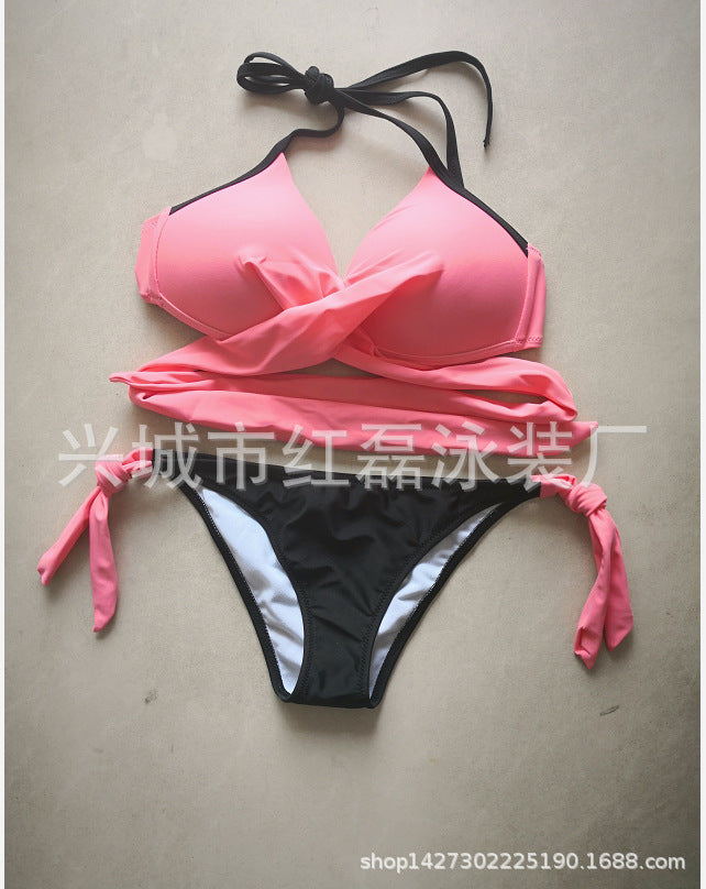 Cross Front Bandeau Bikini Set - Candy Colours High Waisted
