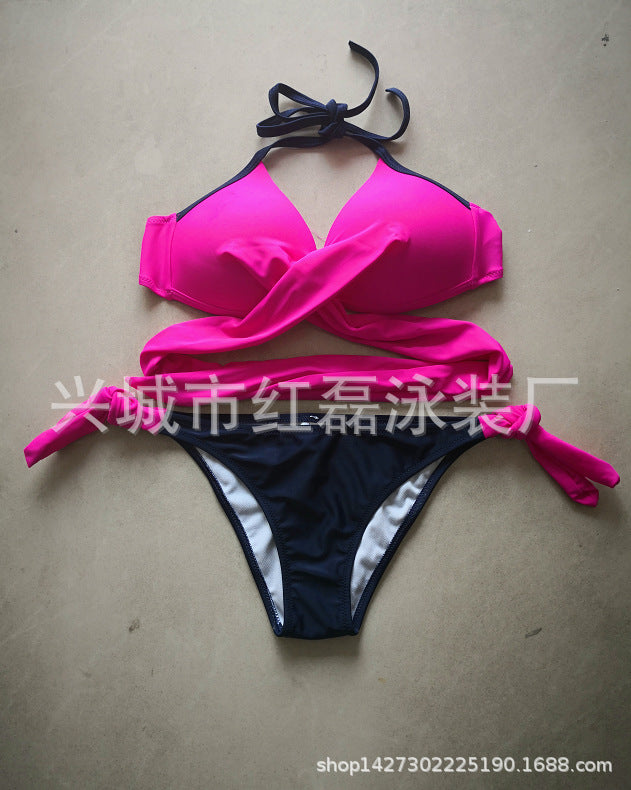 Cross Front Bandeau Bikini Set - Candy Colours High Waisted