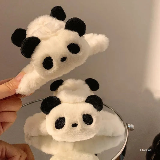 Cute Panda Plush Large Hair Claws Clips Women Girls Winter Ponytail Holder Crab Hair Clamps Barrettes Hairpins Hair Accessories
