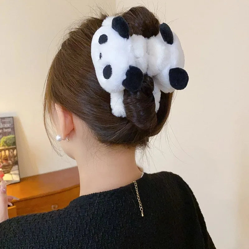 Cute Panda Plush Large Hair Claws Clips Women Girls Winter Ponytail Holder Crab Hair Clamps Barrettes Hairpins Hair Accessories